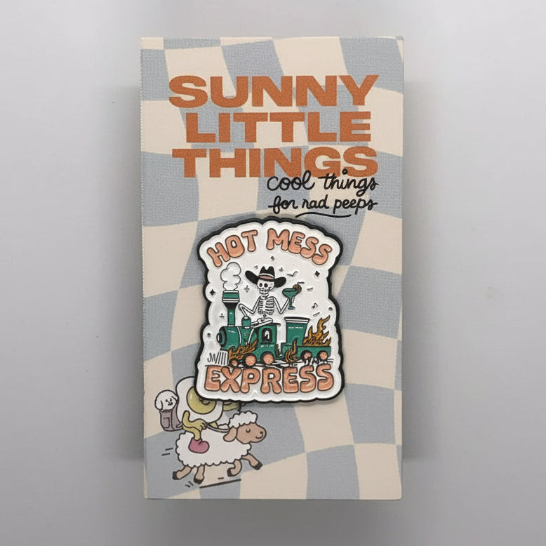 Product packaging with 'Sunny Little Things' branding and a cartoon character on a checkered background